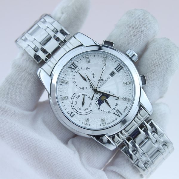 

designer watches new men's luxury mechanical watch frosted and diamond-encrusted timekeeping lunar phase stainless steel watch e2f9, Slivery;golden