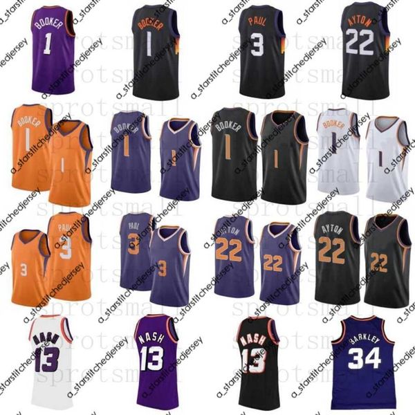 

basketball jerseys devin 1 booker basketball jersey chris 3 paul mens steve 13 nash 34 barkley deandre 22 ayton shirt, Black;red