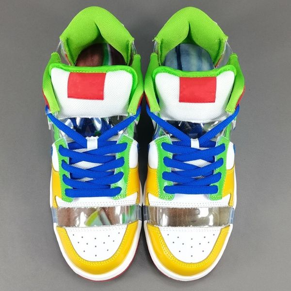 

basketball shoes running sandy bodecker white yellow blue lacquer coating sneaker transparent hollowing