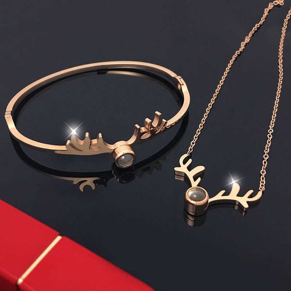 

tiktok same style 100 languages projection i love you titanium steel bracelet a deer peace diamond versatile hand jewelry female, Black