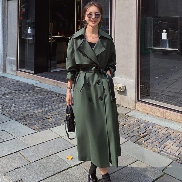 

women's trench coats coat female spring autumn army green casual korean loose jacket fashion quality women windbreaker ing ladies cloa, Tan;black