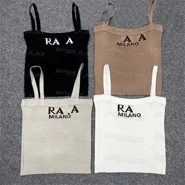 

prad knit t womens shirts letters knitted sling tanks ins street style knits bottoming, Black