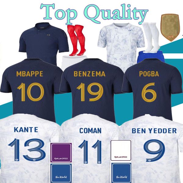 

2022 france soccer jerseys benzema football shirts french mbappe griezmann pogba kante maillot foot kits final version shirt hommes enfants, Black;yellow