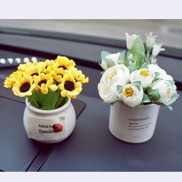 

interior decorations car dashboard ornament mini simulation flower plant decoration ceramic cloth 5.5 5.5 10cm m8617 t221215