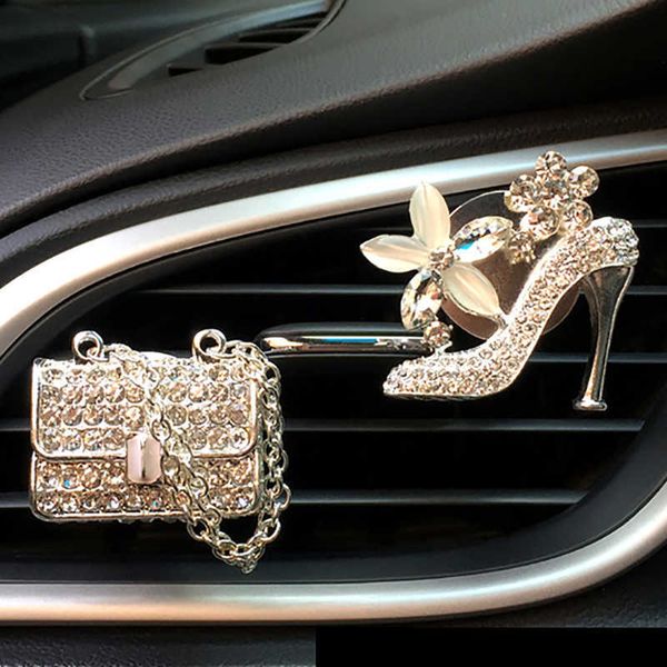 

interior decorations bling car accessories girls purse high heel air freshener auto outlet perfume clip scent diffuser elegant decoration t2
