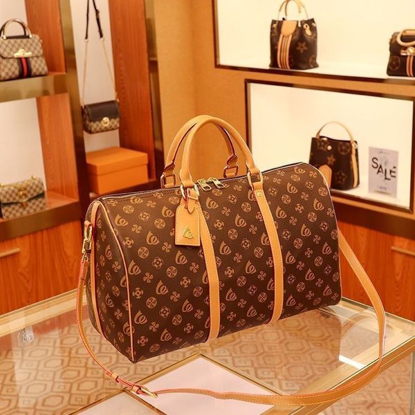 

55cm pu leather duffel bag designer men suitcases luggage sport outdoor packs shoulder travel bags messenger totes bags self adhesive reseal