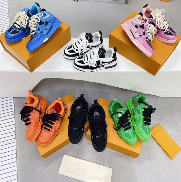 

channel classic men women casual skate shoes monograms double laces flower mesh calf leather suede outsole winter sneaker designer luxurys f, Black