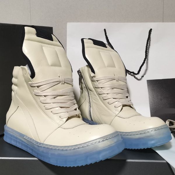

men's rick causal shoes inverted triangle ro owens high blue clear soles men's ankle boots