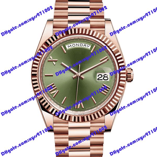 

highquality men's watch 2813 automatic mechanical watch 228235 40mml olive green dial luxury rome rose gold wristwatch weekly display 2, Slivery;brown