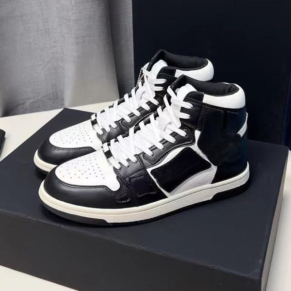 

skel hi bandana sneakers casual shoes designer men women leather shoe bones applique upper eva footbed high low-sneaker mun9, Black