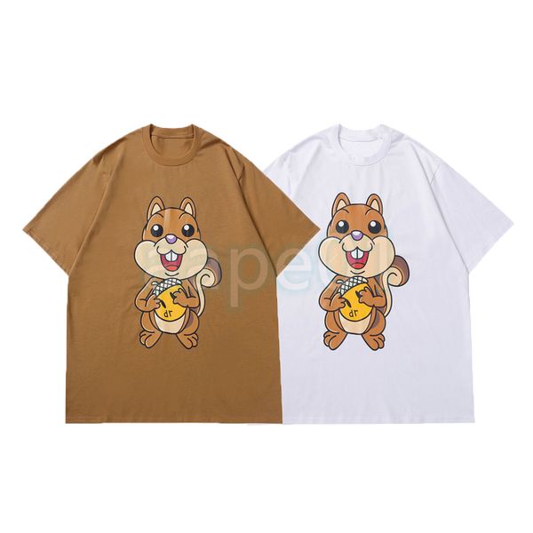 

luxury fashion brand mens t shirt squirrel letter print short sleeve round neck summer loose t-shirt white brown asian size s-2xl, White;black