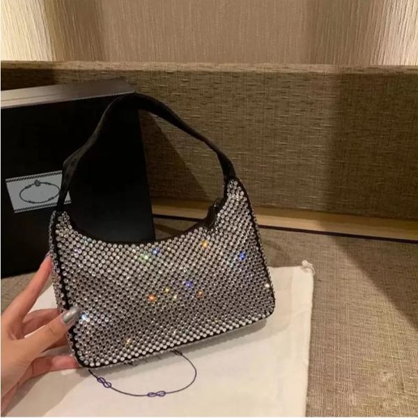 

designer diamond women shoulder bag crystal handbags summer fashion underarm purses luxury totes bling nylon classic shiny handbag zipper