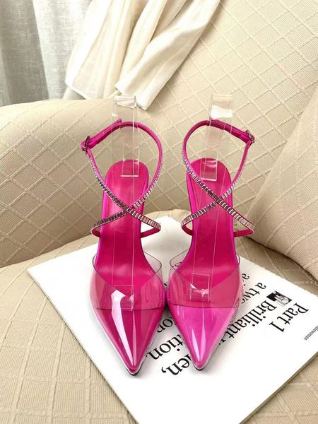 

2023 early spring new transparent sandals female fashion rhinestone cross tie thin heel high heels fairy style single shoes fashion, Black