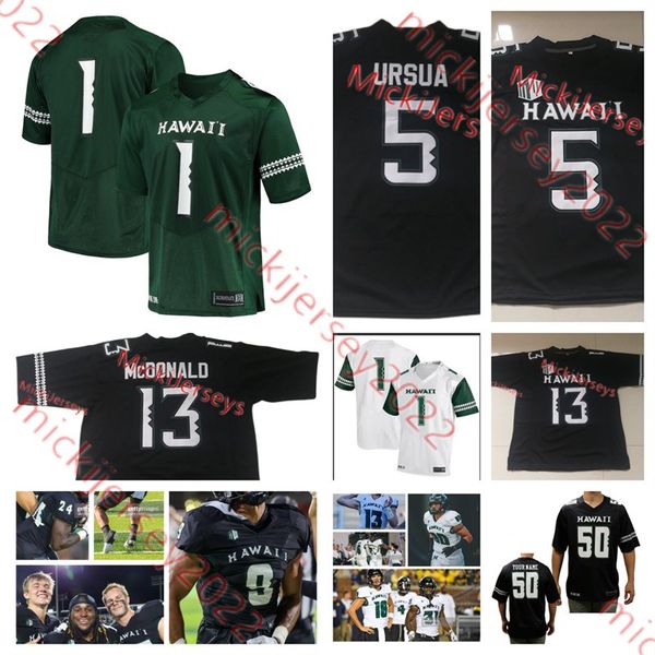 

mens youth custom stitched hawaii rainbow college football cole mcdonald john ursua jahlani tavai jonah panoke chad owens jr. james phillips, Black