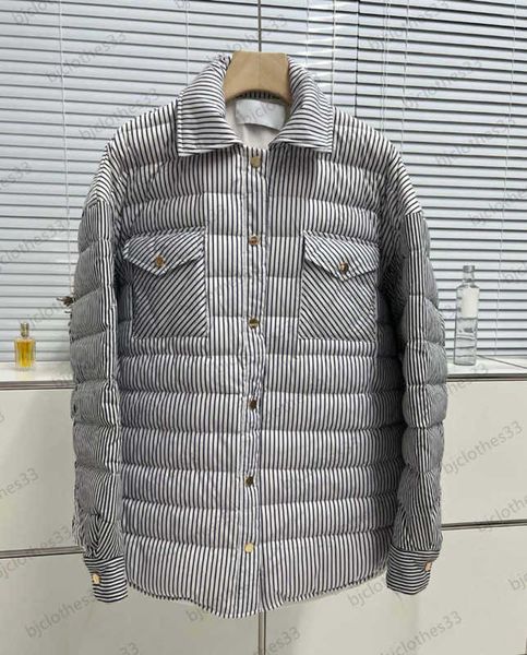

womens puffer coat down parkas striped shirt style lapel hoodless winter coats button flap curved hem long sleeve warm jacket fashion brand, Black