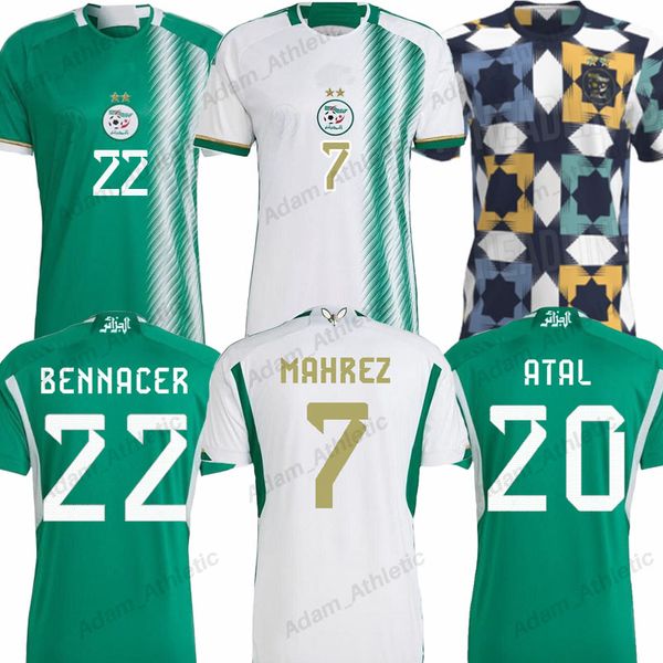

algeria soccer jerseys 2022 mahrez bennacer algeria football shirts 2 stars benrahma bensebaini atal algerian jersey player version maillot, Black;yellow
