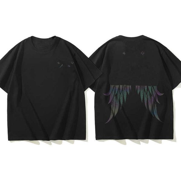 

designer luxury groups classic reflective wings cotton summer short sleeve t shirt men's fashion trendy loose versatile comfortable top, Black;brown