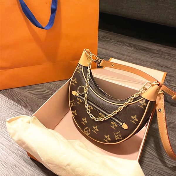 

m81098 half moon loop bag women men designer purses luxury genuine leather clutch handbag tote ellers two shoulder bag strap metal fittings