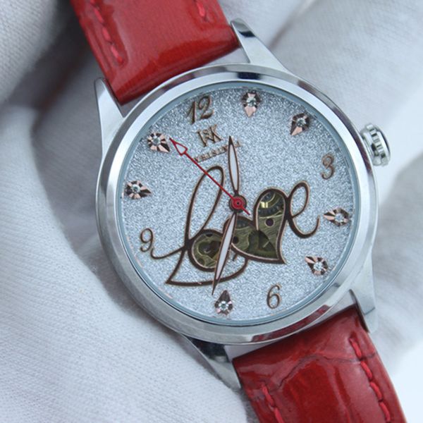 

mens watch women's watch fashion leather strap diamond-encrusted hollow waterproof luminous mechanical watch, Slivery;golden