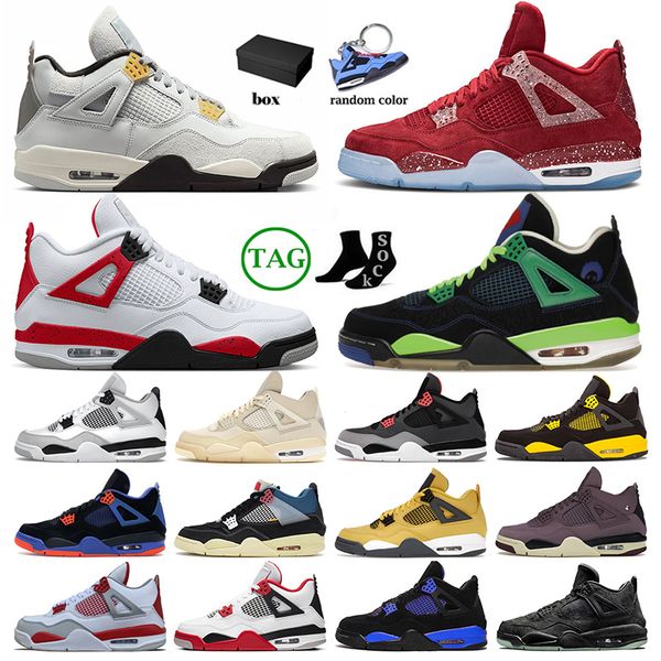 

with box sneakers jumpman 4 basketball shoes men women red cement military black cat 4s iv cactus jack doernbecher union midnight navy