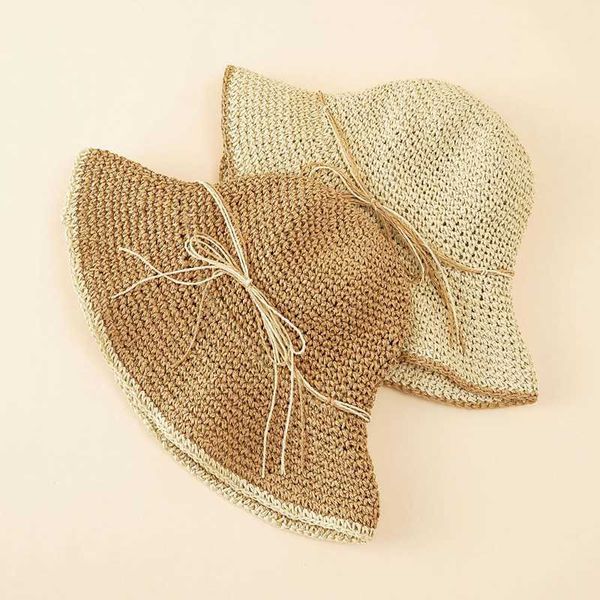 

beanie/skull caps straw rope bow collapsible women summer straw hat shading wide brim breathable beach hat fisherman's cap t221201, Blue;gray