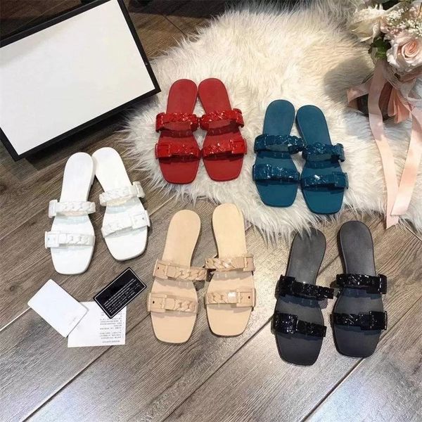 

designer slippers plastic chain flat slipper luxury jelly sandals summer outdoor lady brand slippers fashion beach women shoes, Black