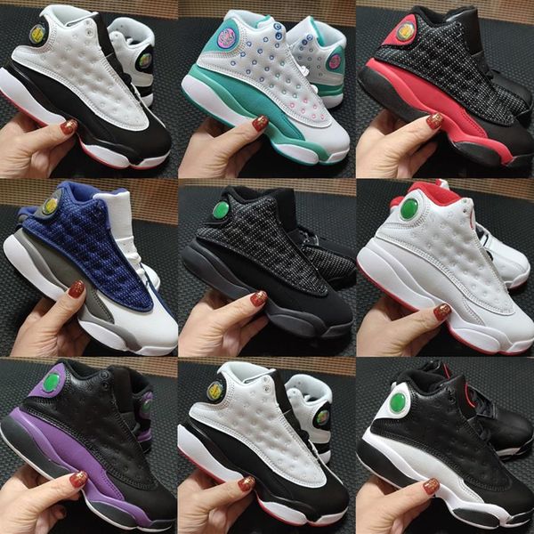 

sneakers kids 13 og black cat 3m reflect white purple basketball shoes children sports 13s kid shoes fashion trainer 266t, Black;red