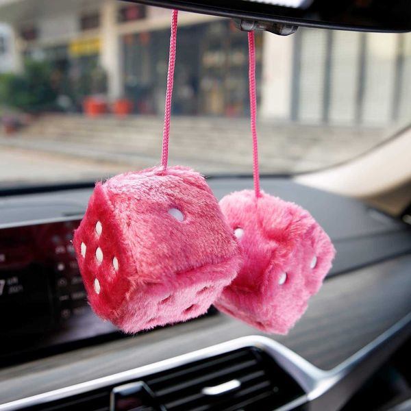 

interior decorations fashion car view mirror hanging pendant couple fuzzy plush dice auto home decor ornament car accessory interior hanging