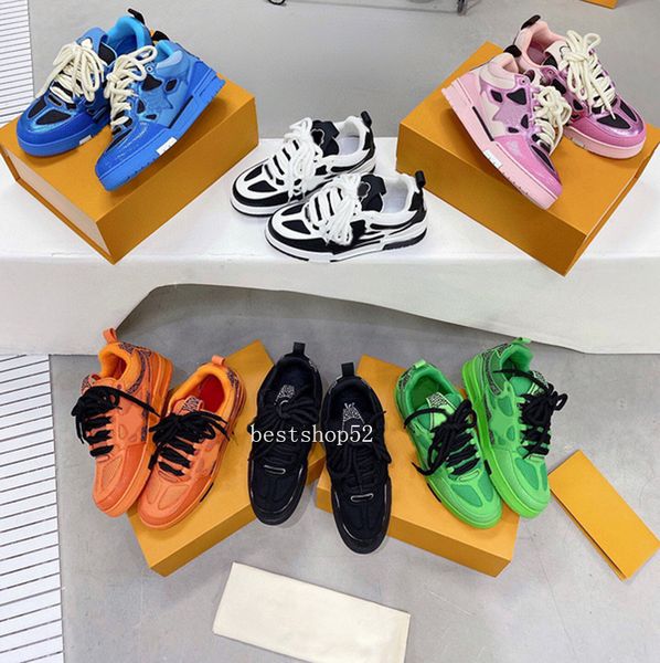

stylish men women casual skate shoes monograms double laces flower mesh calf leather suede outsole winter sneaker designer luxurys fashion l, Black