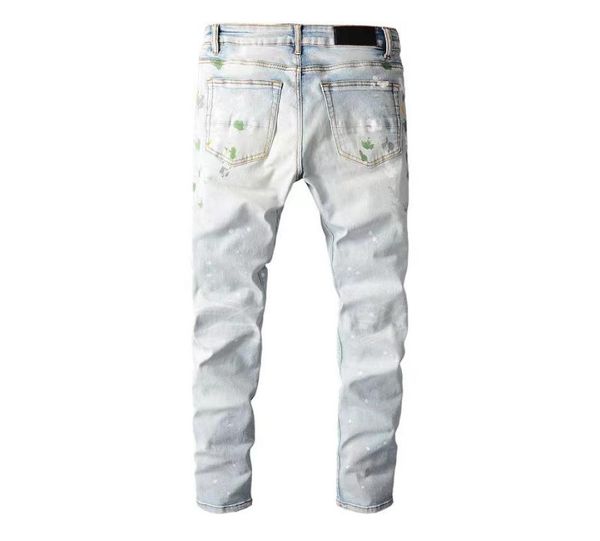 

fashion modern mens jeans slim style leisure stripes mans summer design paint washed solid motorbike pants6112827, Blue
