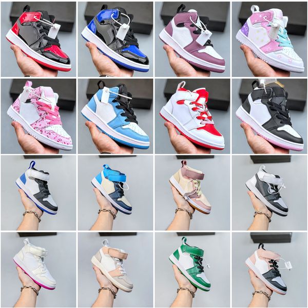 

athletic shoes kids shoe toddler jumpman 1s retros 1 j1 fluffy children sneaker dark mocha obsidian bred patent candy trainer size 22-37, Black;grey