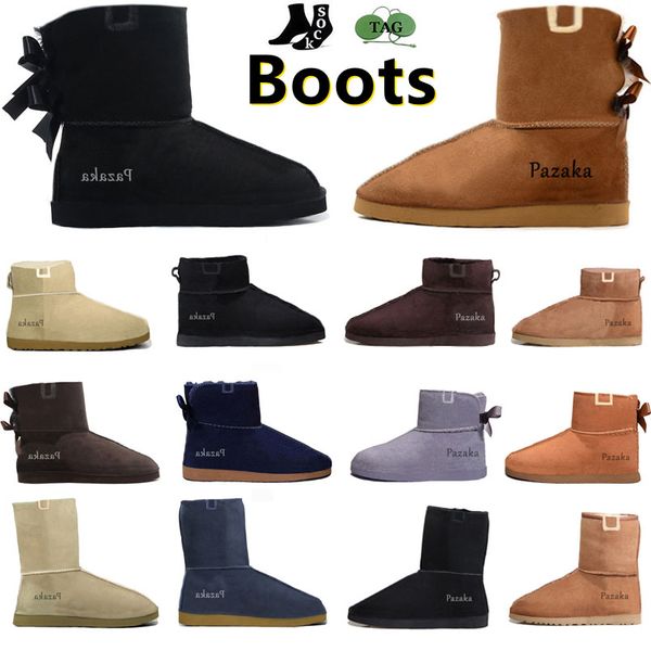 

designer women snow boots triple black chestnut purple pink navy grey fashion classic knee ankle short boot woman ladies keep warm designer