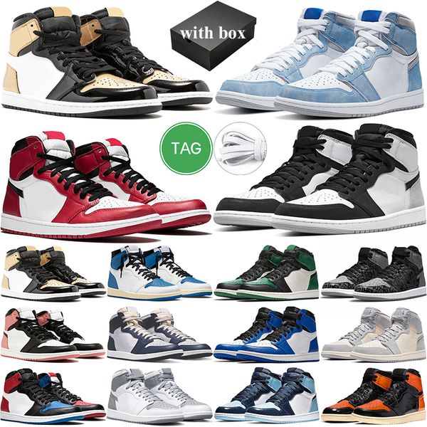 

1 retro high og box basketball shoes 1s chicago lost found men women university blue patent bred hyper royal shadow panda pine green backboa