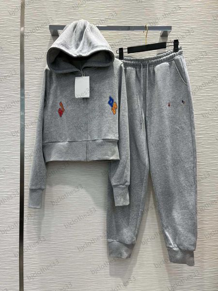 

juicy tracksuit women two piece pants letter embroidery zipper flap long sleeve hooded short jackets tall waist draw string casual trousers, White