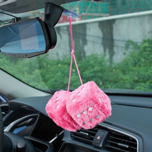 

interior decorations fuzzy plush dice with dots retro square plush hanging mirror fuzzy dices for pink car interior ornament decoration t221