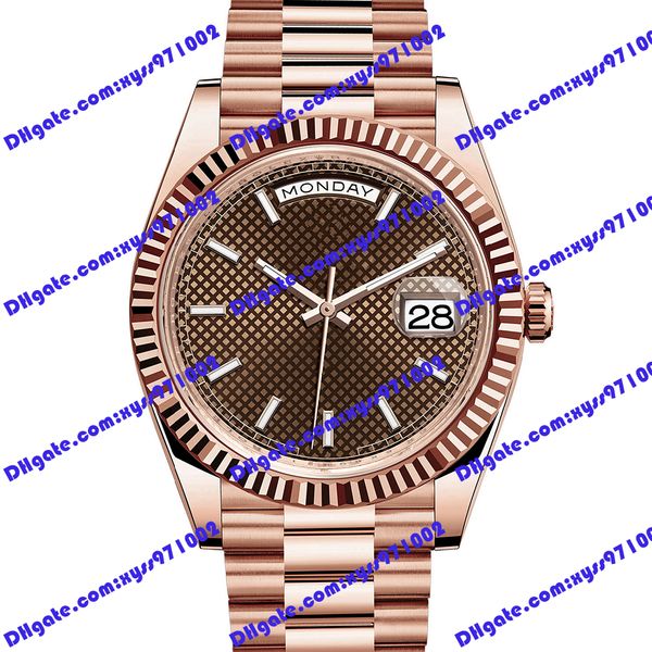 

highquality men's watch 2813 automatic mechanical watch m228235 40mm brown grid dial luxury 18k rose gold wristwatch weekly display 228, Slivery;brown