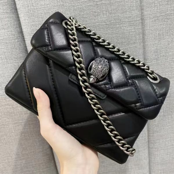 

kurt geiger london real sheepskin leather 5a chains cross body bag small flap handbag 20cm black golden/silver chain messenger bags