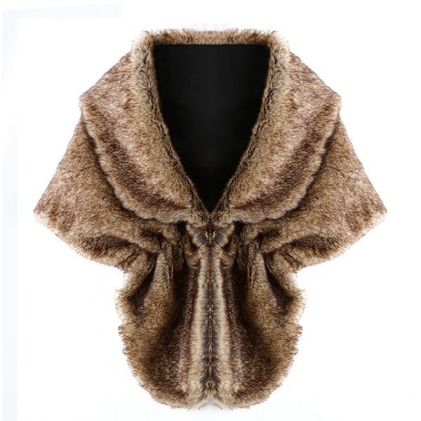 

fur vest women faux fur plush capes bridal wedding party autumn and winter jacket wrap shrug bolero shawl daily wear, Black