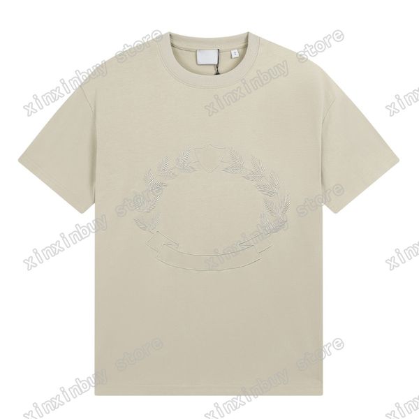 

xinxinbuy men designer tee t shirt paris leaf embroidery print short sleeve cotton women white black apricot xs-2xl, Black;brown