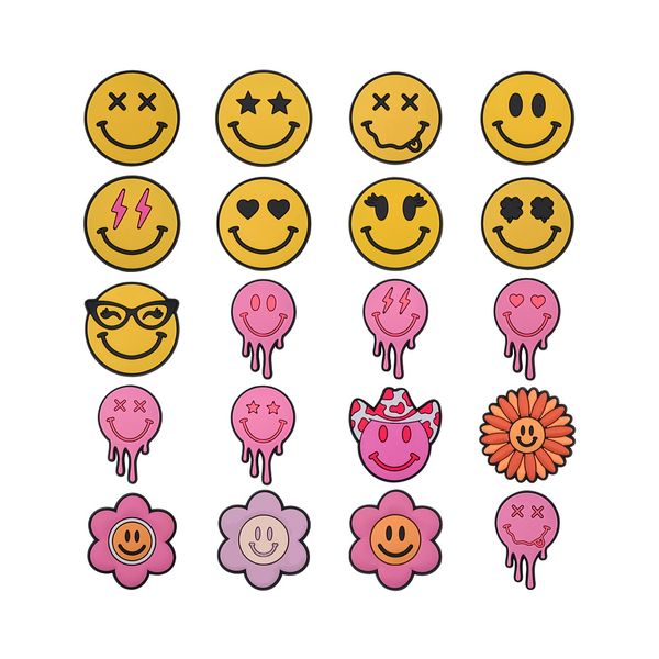 

wholesale cute smiling face flower croc shoe charms for kidds new year gifts wholesale, White;pink