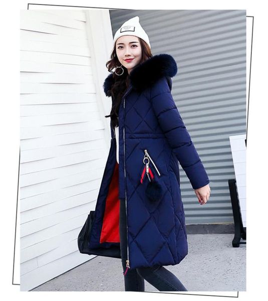 

new stylish big fur winter coat thickened parka women stitching slim long winter coat down cotton ladies down puffer down jacket f8282179, Black