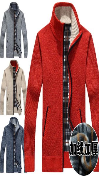 

men clothing outwear coats male autumn winter jackets zipper knitted sweater thicken pile coating stand collar loose solid co6119015, Black;brown