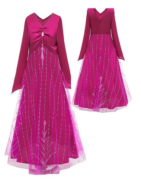 

girls snow queen dresses shinning snowflake printed diamonds embossed mesh lace collar fuchsia pajama dress cosplay party costume 2892041, Blue