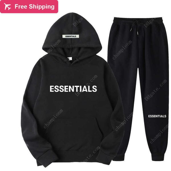 

f23 autumn winter men women hooded sweatshirt suit pure cotton couple jogging sweatshirts oversized streetwear tracksuit 05, Black