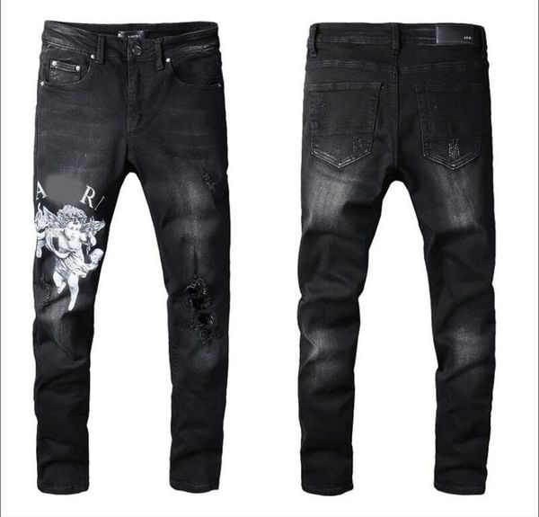 

mens plated ripped blue skinny jeans fashion designer distressed slim fit motorcycle biker hole beggar hip hop denim pants 0352184693597