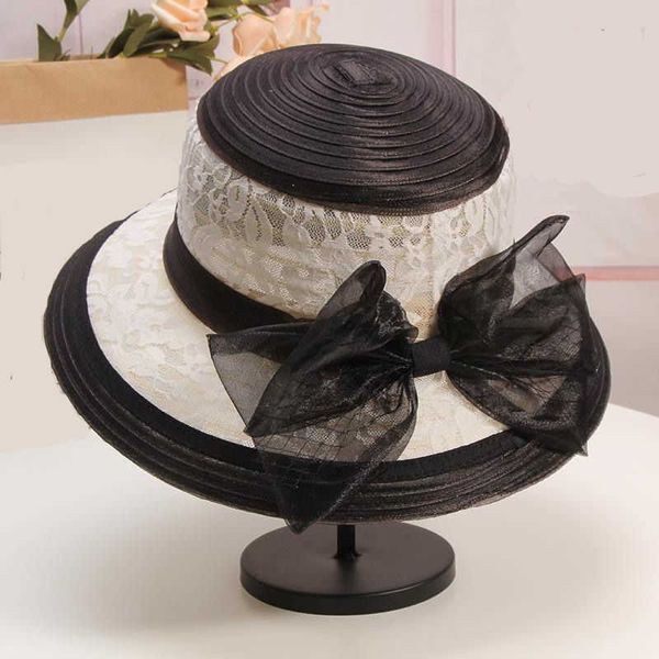 

beanie/skull caps 2022new fashion lace bow flower elegant sun hats wide brim fedoras hats church caps summer women foldable travel beach hat, Blue;gray