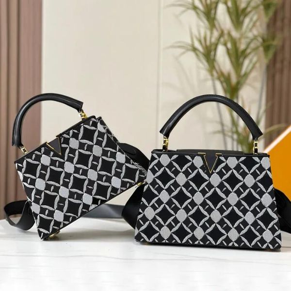 

embroidery tote bag genuine leather handbag purse vinatge shoulder crossbody bags classic letter elegant totes zipper pocket removable wide