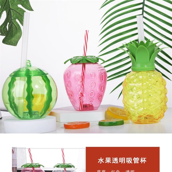 

500ml summer cute mugs strawberry straw cup pineapple fruits shaped water bottle milk coffee straws cup for home drinkware 2724 e3