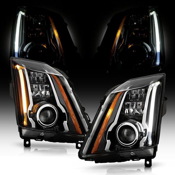 

switchback led drl black halogen headlights pair set for 2008-2014 cadillac cts