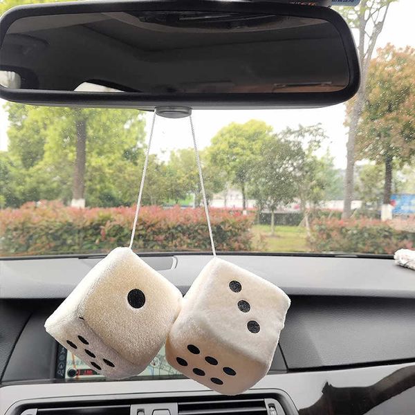 

interior decorations 2pcs plush dices car hanging pendant decor dice velvet dice model decoration rearview mirrors styling car accessories i